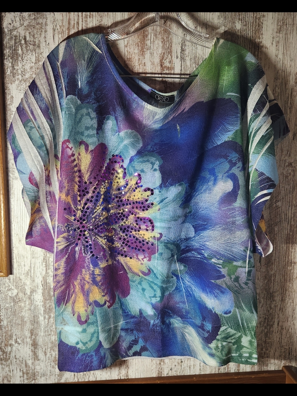 Deb Multicolor Floral Sequin Blouse - Blue, Purple, Green